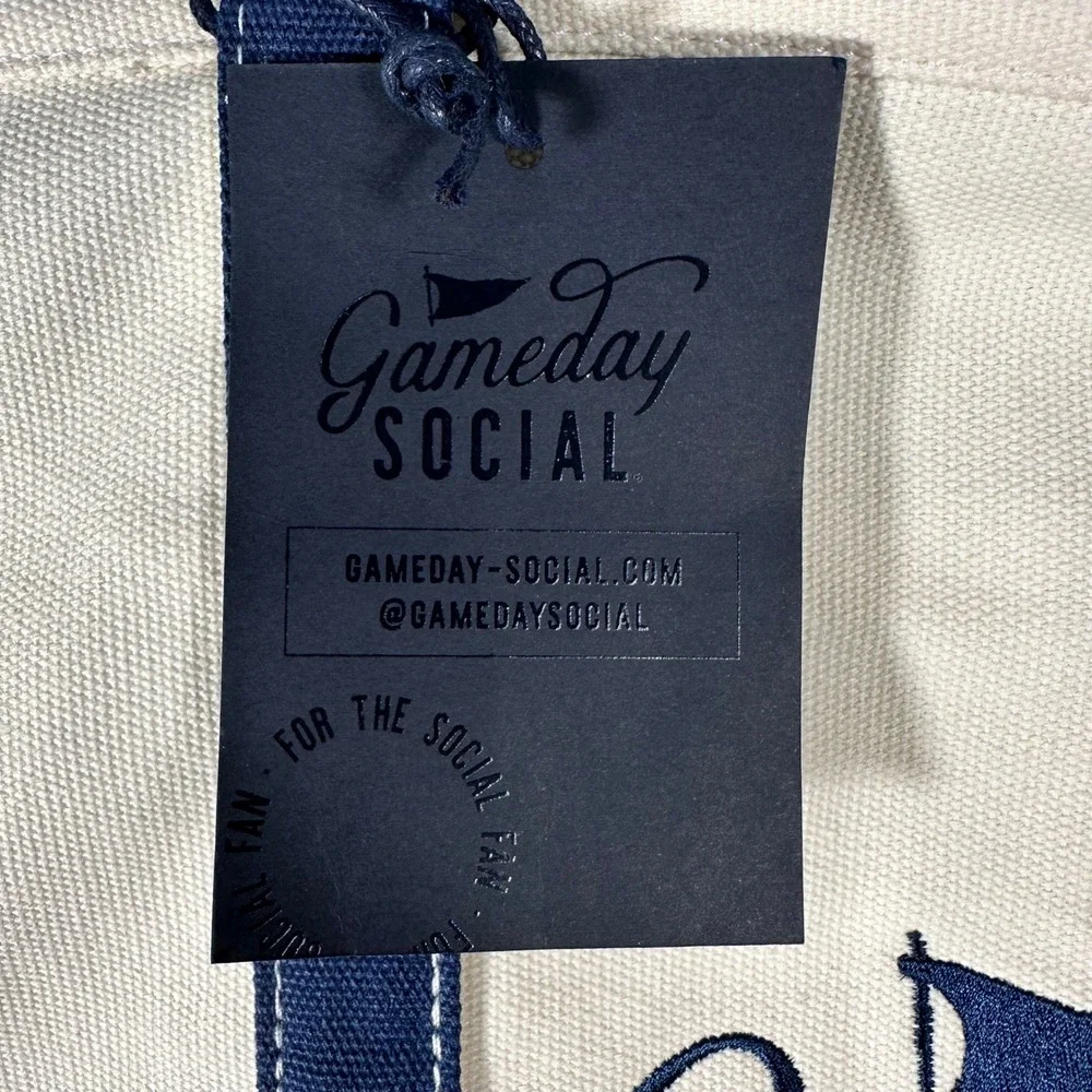Gameday Social Apparel Co Canvas Tote Bag Navy‎ Blue Cream Zipper Top Boat Bag